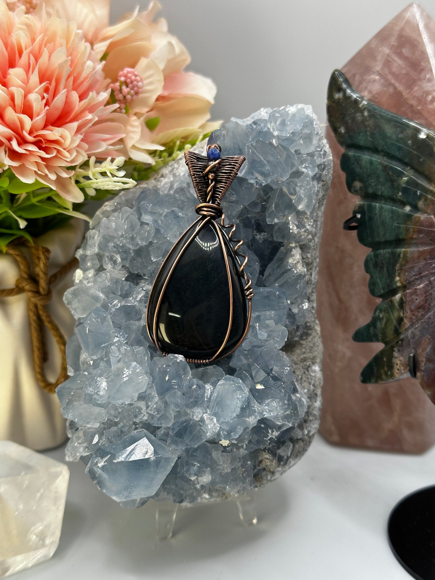 Blue Tigers Eye Pendant in Copper