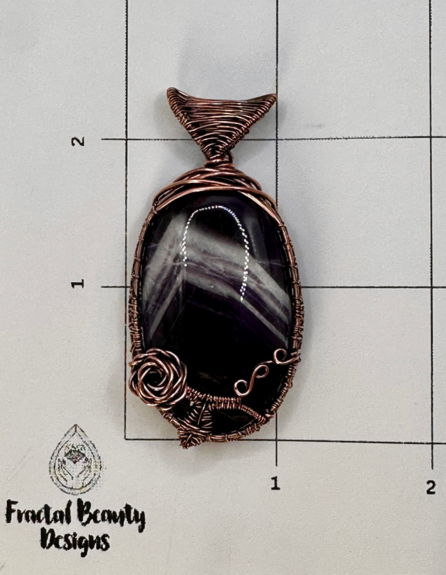 Chevron Amethyst in Copper w/ Wire Rose