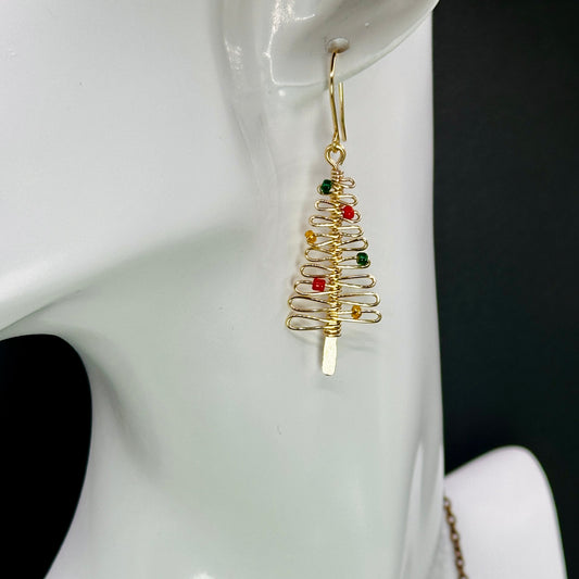 smaller christmas tree earrings in gold