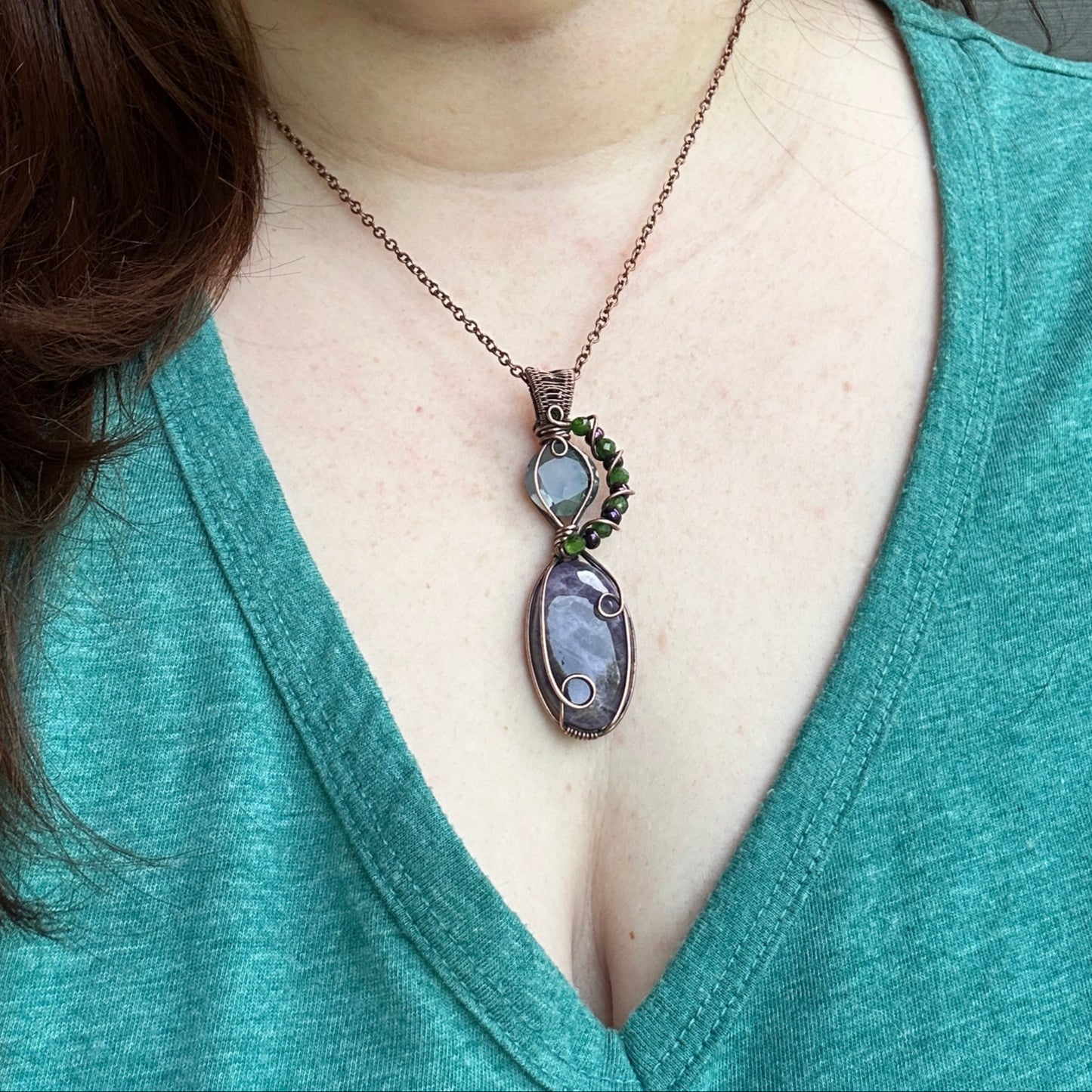 Amethyst & Moss Agate Double Pendant