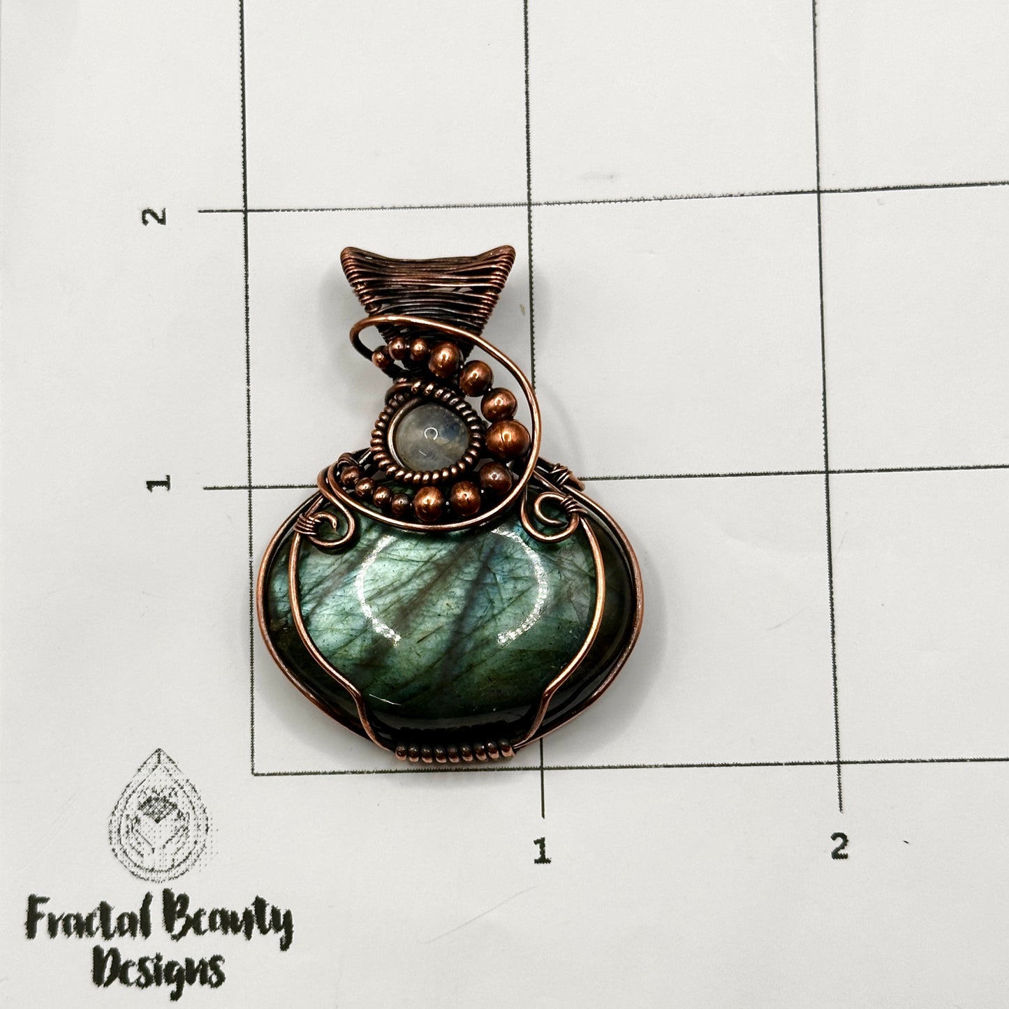 Green Labradorite w/ Moonstone Bead in Copper