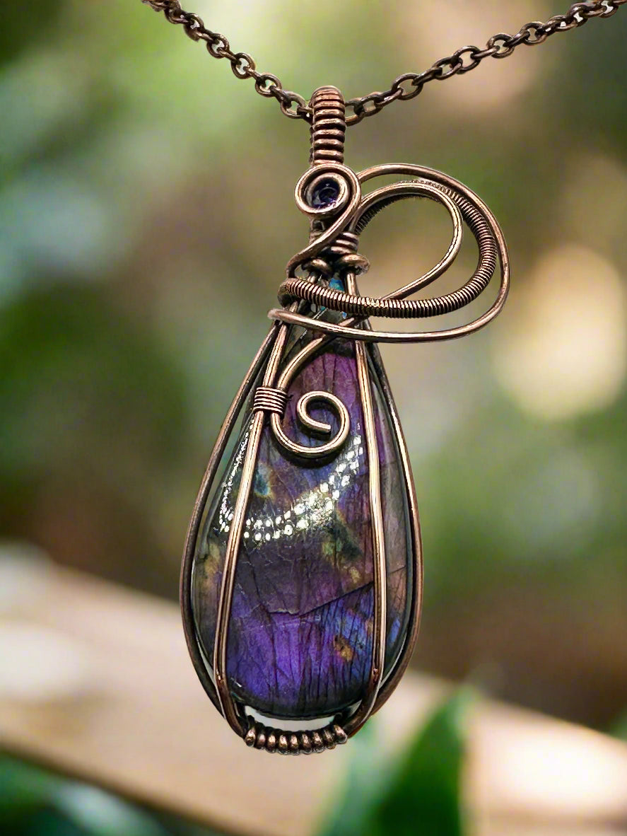 Pear Labradorite Pendant w/ CZ gem accent