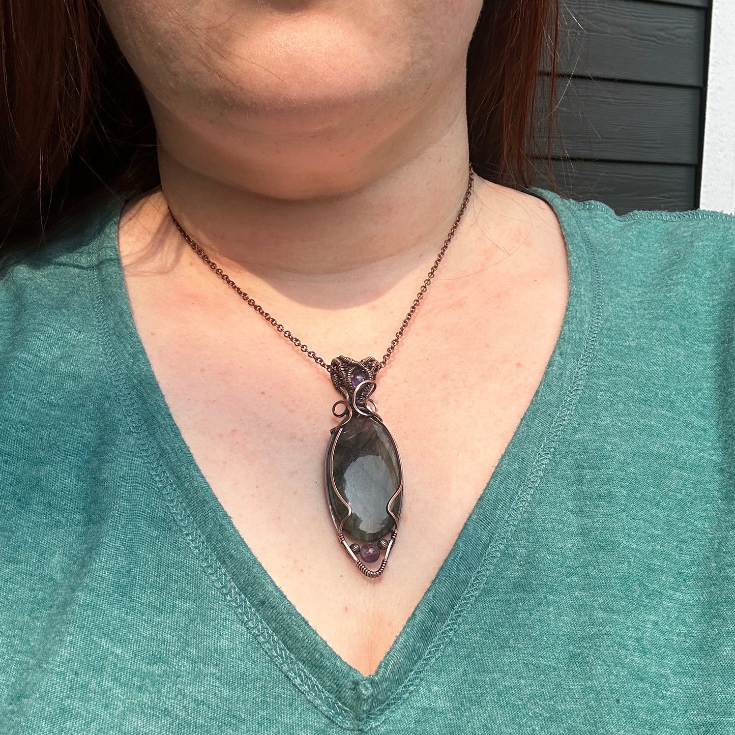 Rainbow Labradorite w/ Amethyst Accents in Copper
