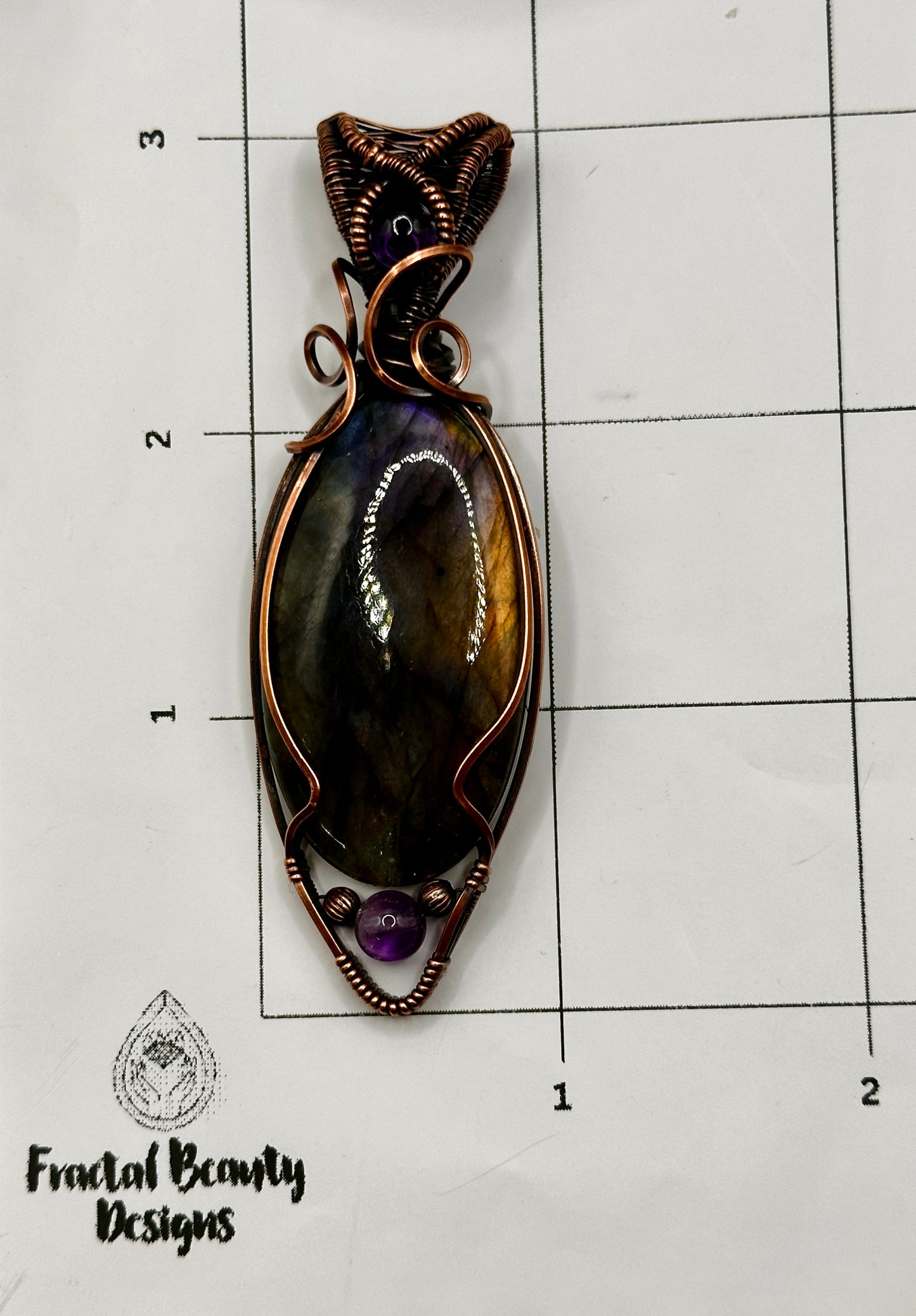 Rainbow Labradorite w/ Amethyst Accents in Copper