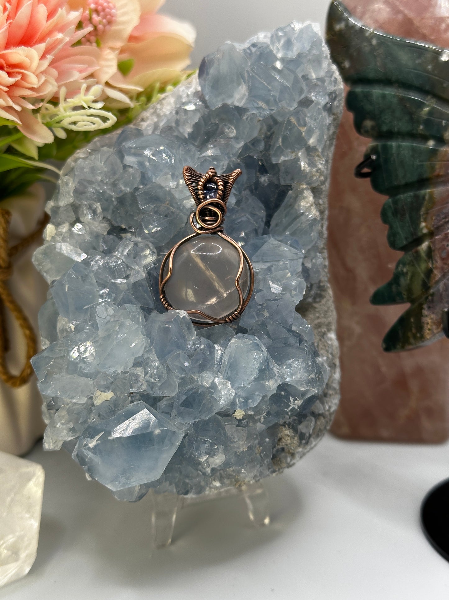 Rose Quartz w/ Tanzanite in Copper