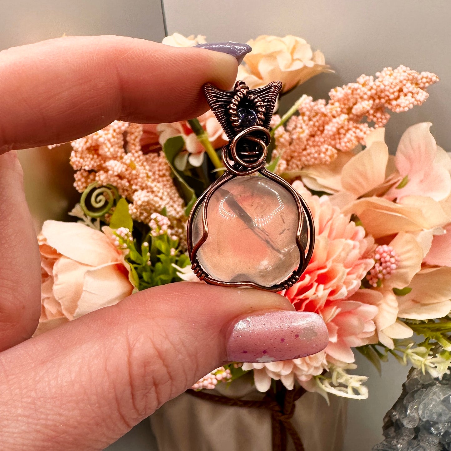 Rose Quartz w/ Tanzanite in Copper