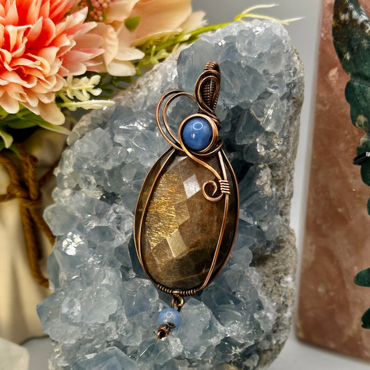 Black Moonstone w/ Blue Lace Agate Beads in Copper