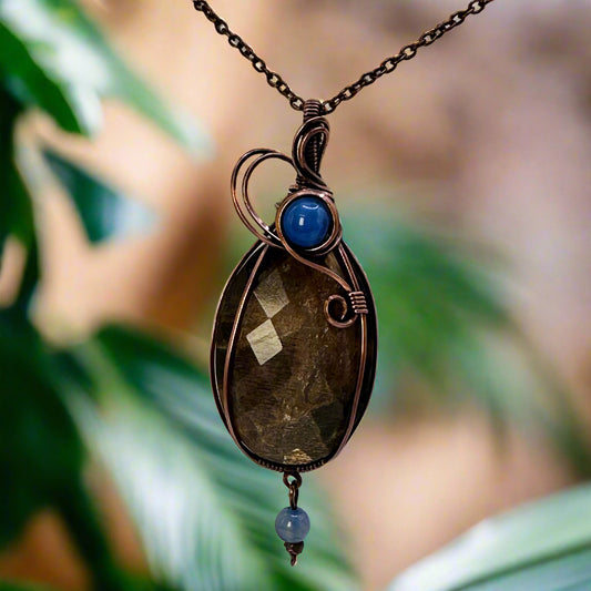 Black Moonstone w/ Blue Lace Agate Beads in Copper