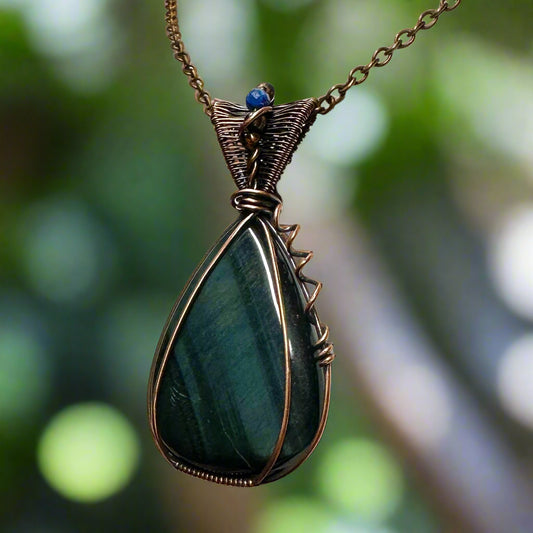 Blue Tigers Eye Pendant in Copper