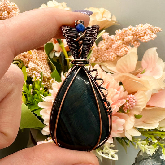Blue Tigers Eye Pendant in Copper