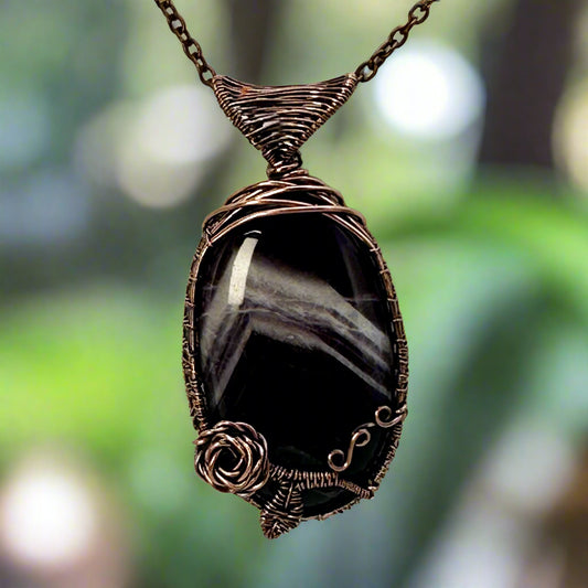 Chevron Amethyst in Copper w/ Wire Rose