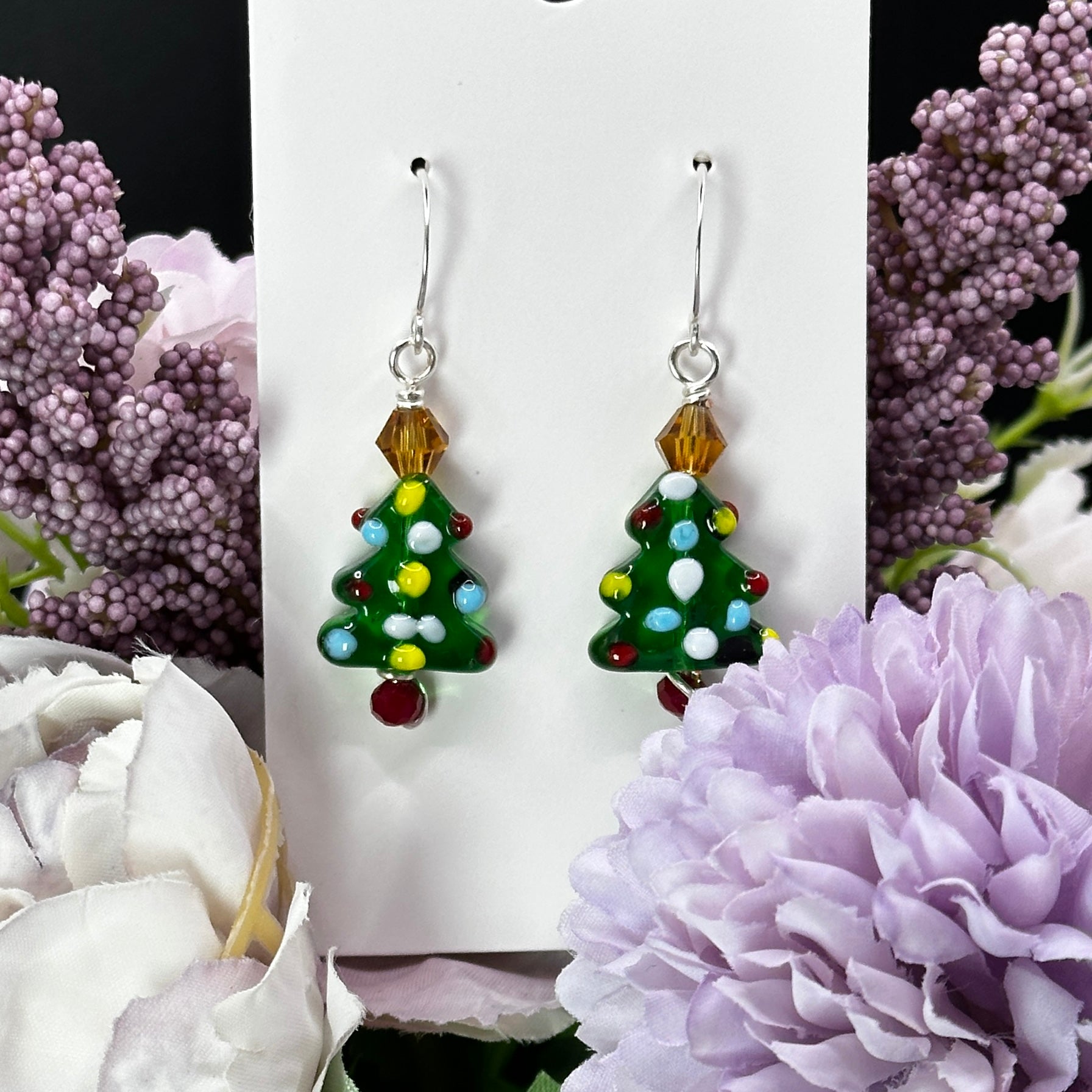 Christmas Tree Bead Earrings in Silver