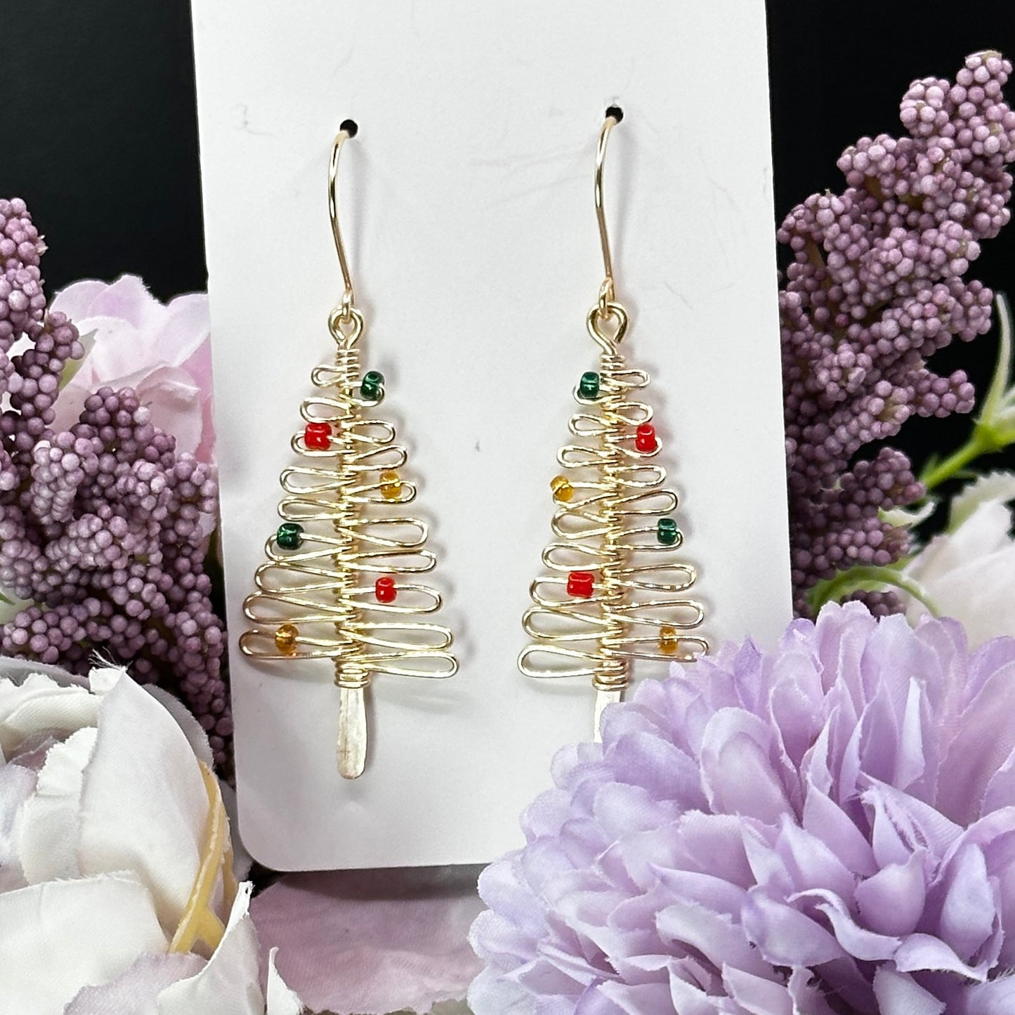smaller christmas tree earrings in gold
