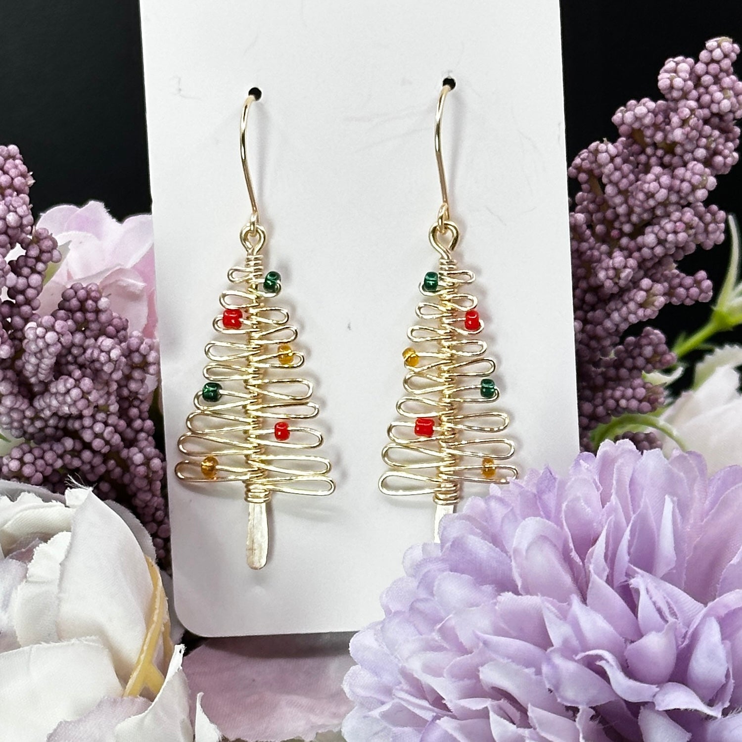 smaller christmas tree earrings in gold
