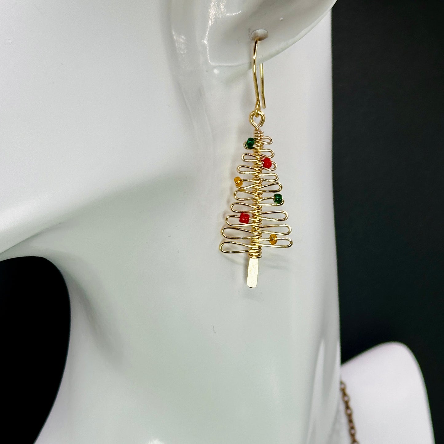 smaller christmas tree earrings in gold