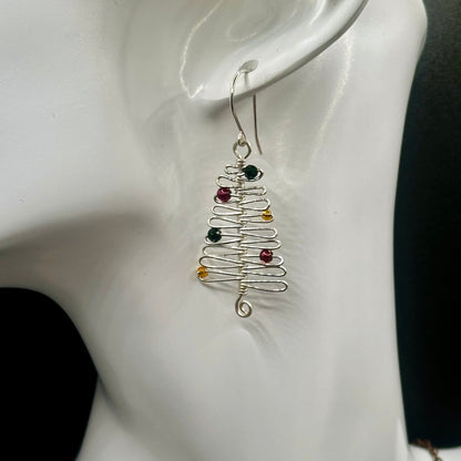 smaller christmas tree earrings in silver