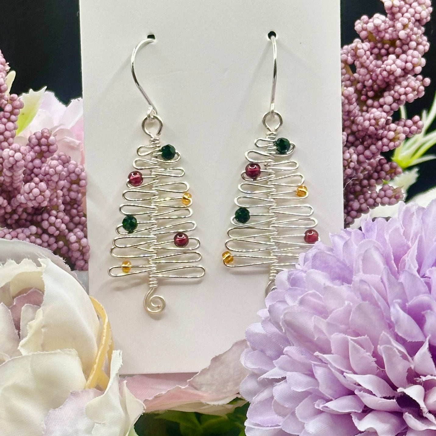 smaller christmas tree earrings in silver