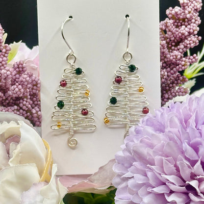 smaller christmas tree earrings in silver