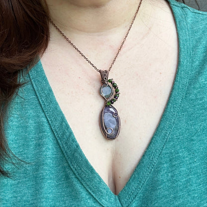 Amethyst & Moss Agate Double Pendant