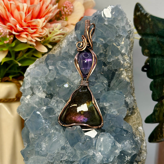 Labradorite & Amethyst Double Pendant