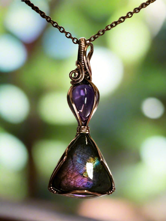 Labradorite & Amethyst Double Pendant