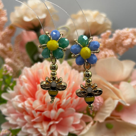 Flower & Bee Stud Earrings