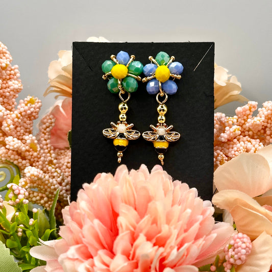 Flower & Bee Stud Earrings