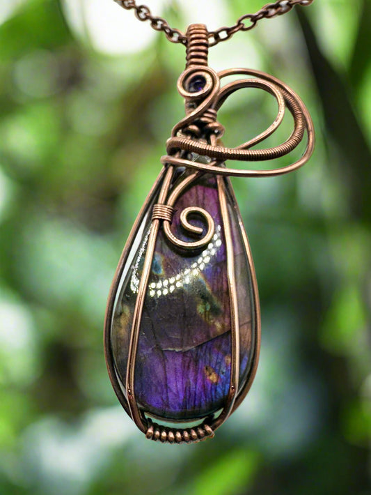 Pear Labradorite Pendant w/ CZ gem accent