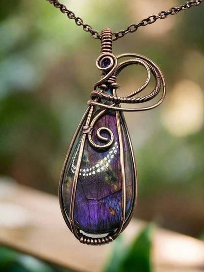 Pear Labradorite Pendant w/ CZ gem accent