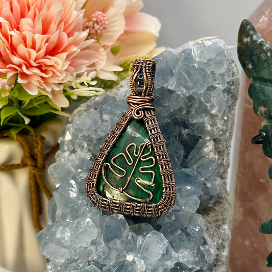 Malachite in Copper w/ Monstera Leaf