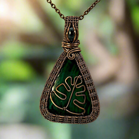 Malachite in Copper w/ Monstera Leaf