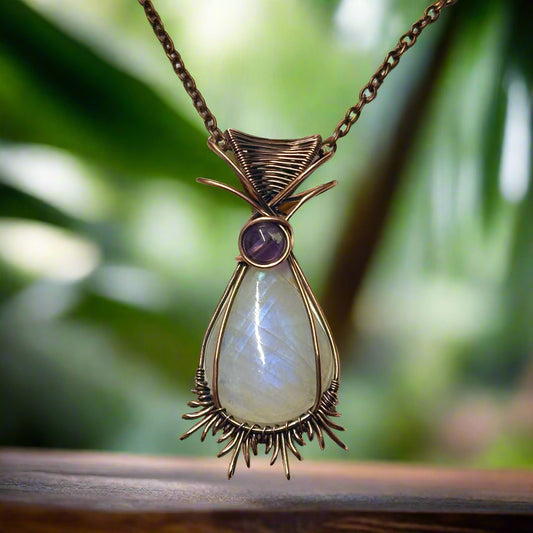 Moonstone Pineapple w/ Amethyst Bead