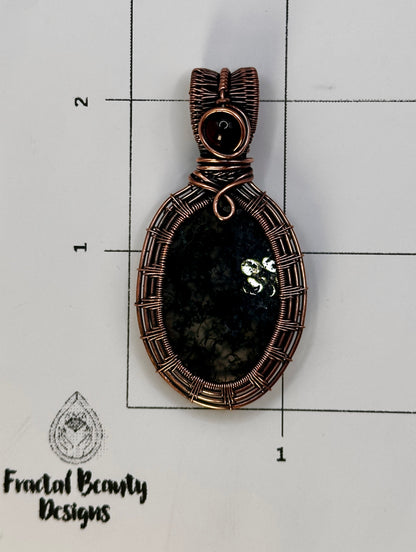 Moss Agate in Copper w/ Red Bead