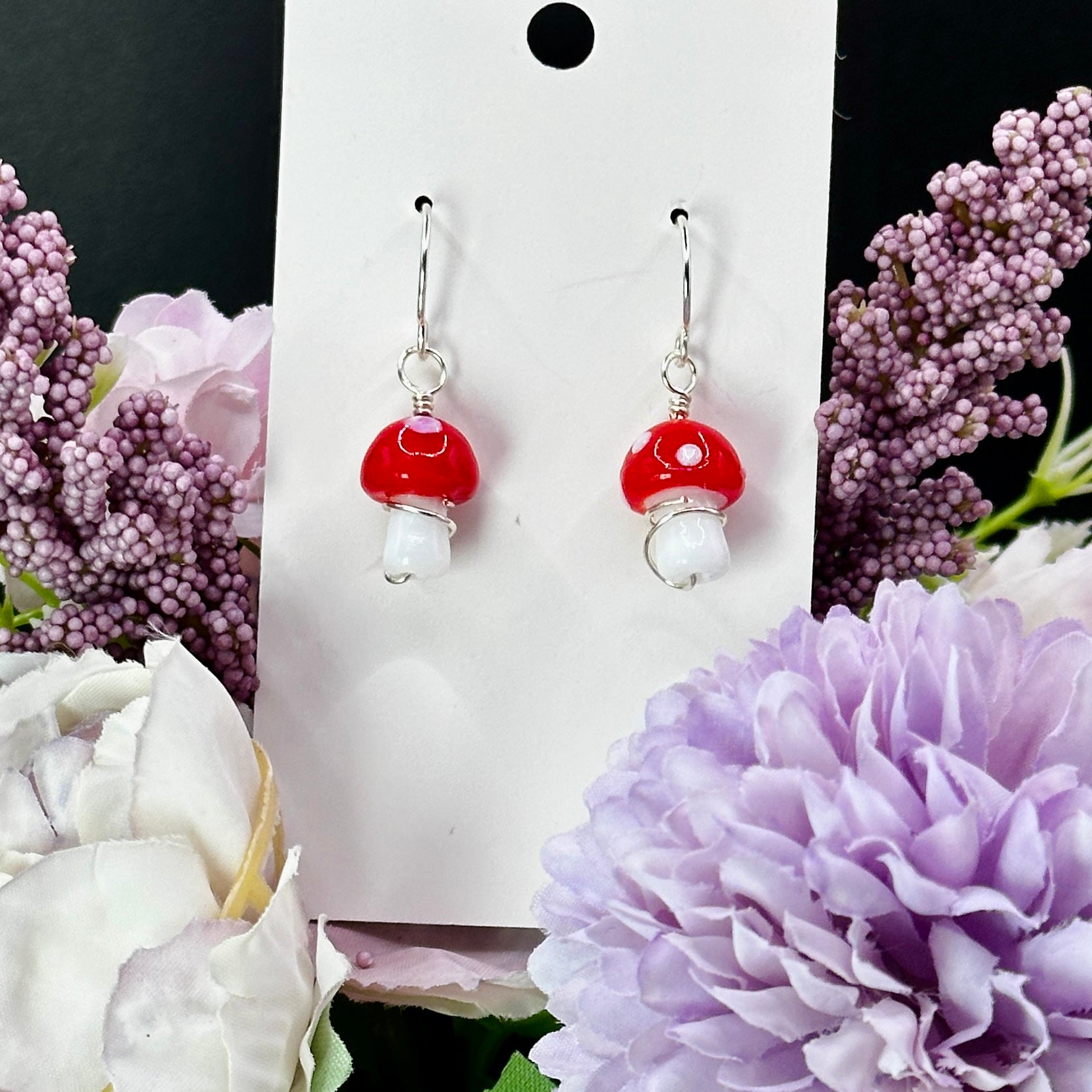 Mushroom Bead Earrings in Silver