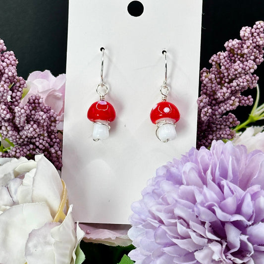 Mushroom Bead Earrings in Silver