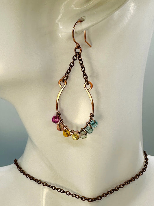 Rainbow Bead Horseshoe Earrings