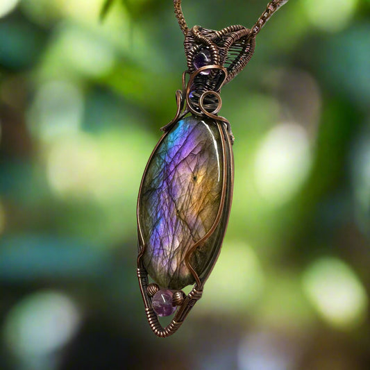 Rainbow Labradorite w/ Amethyst Accents in Copper