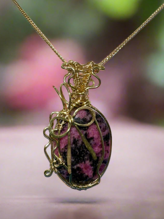 Rhodonite in Brass