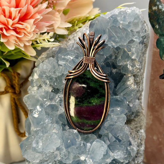 Art Deco Ruby Zoisite in Copper