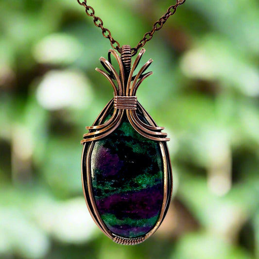 Art Deco Ruby Zoisite in Copper