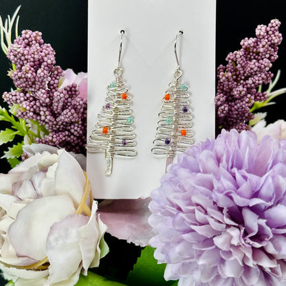Showgirl themed (mint and orange) christmas earrings in silver