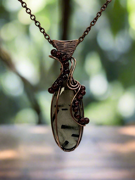 Tourmalinated Quartz w/ Garnet Beads