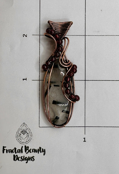 Tourmalinated Quartz w/ Garnet Beads