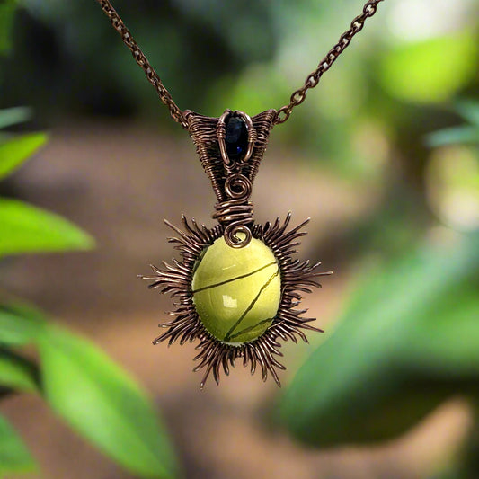 Uranium Glass Sunburst Pendant in Copper