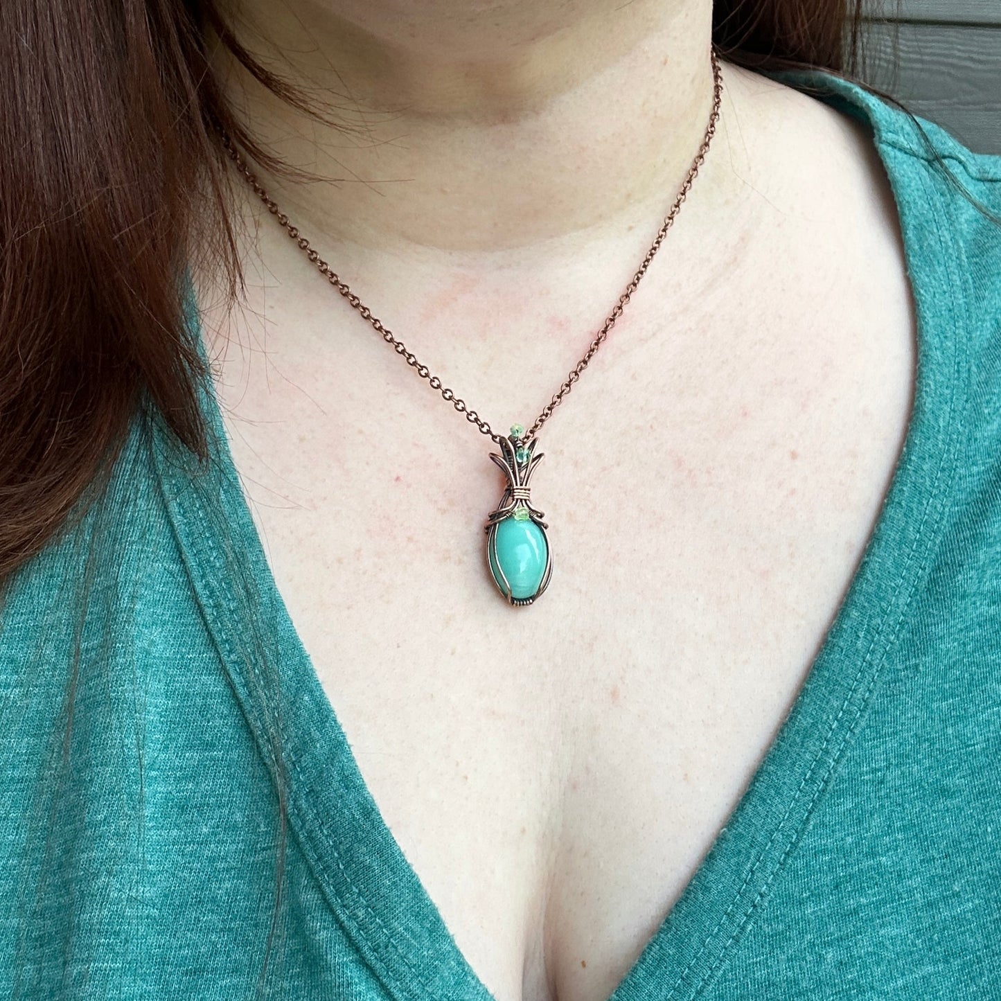 Vintage Blue Uranium Glass Pendant in Copper