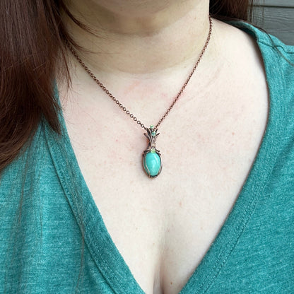 Vintage Blue Uranium Glass Pendant in Copper