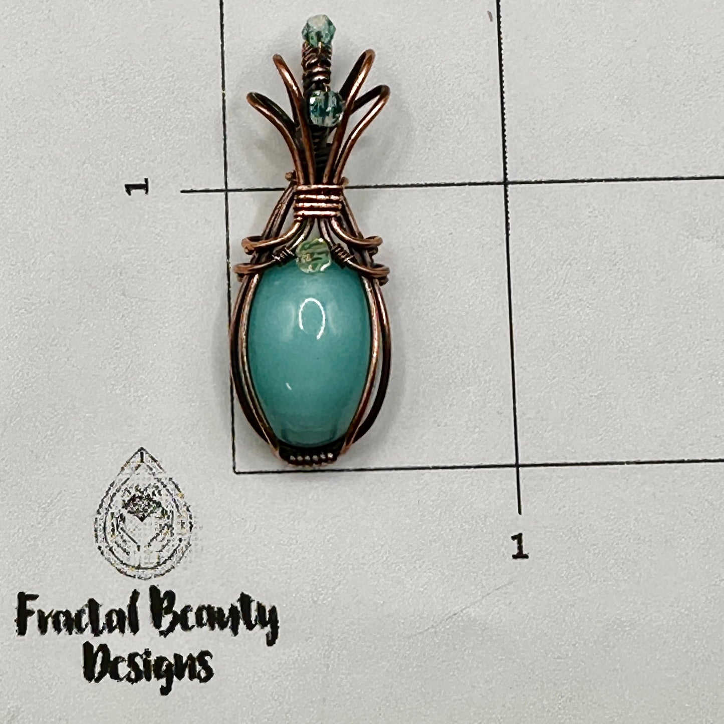 Vintage Blue Uranium Glass Pendant in Copper
