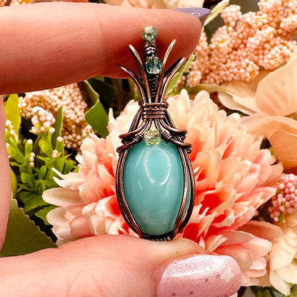 Vintage Blue Uranium Glass Pendant in Copper