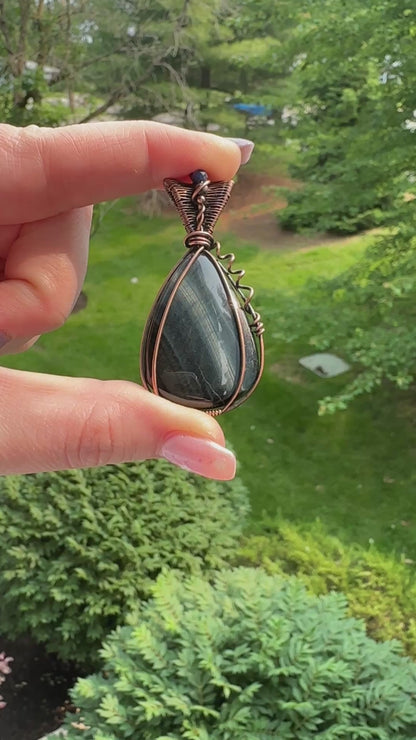 Blue Tigers Eye Pendant in Copper
